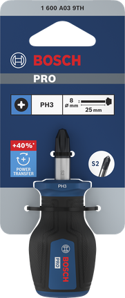 Tua vít ngắn Bosch PRO PH3 x 25 mm với lưỡi thép S2.